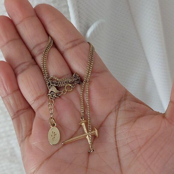 Gold Tone 2-Nail Cross Pendant Necklace - Picture 5 of 5